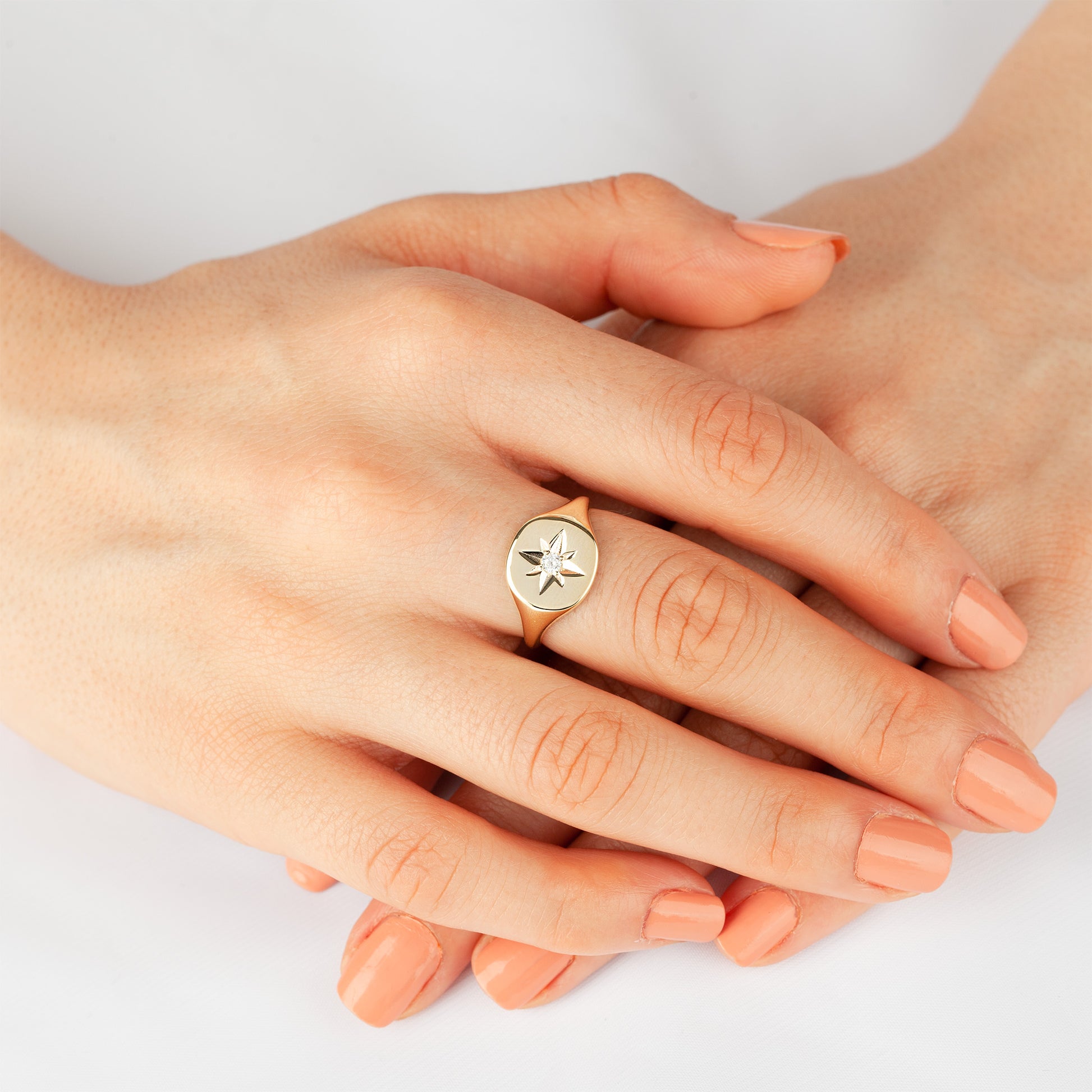 Solid Gold North Star Signet Ring