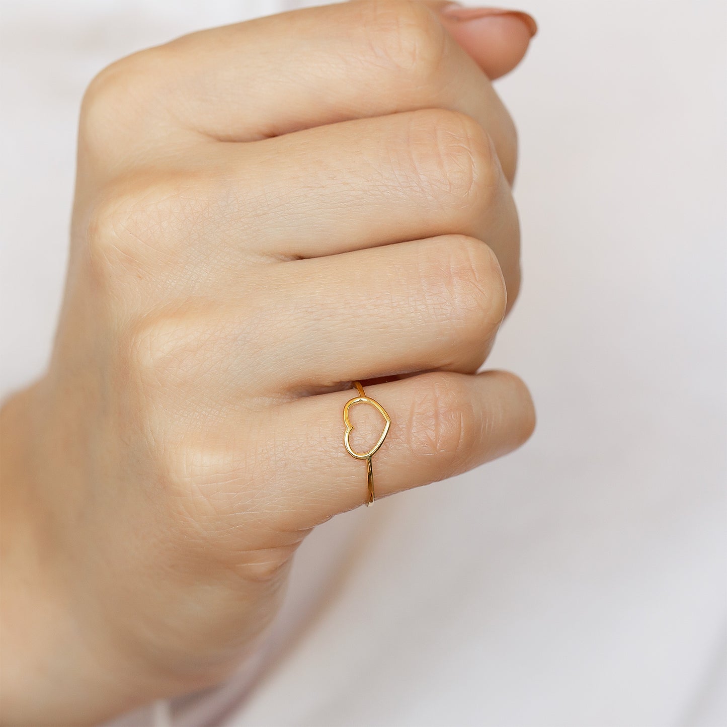 Solid Yellow Gold Open Heart Ring