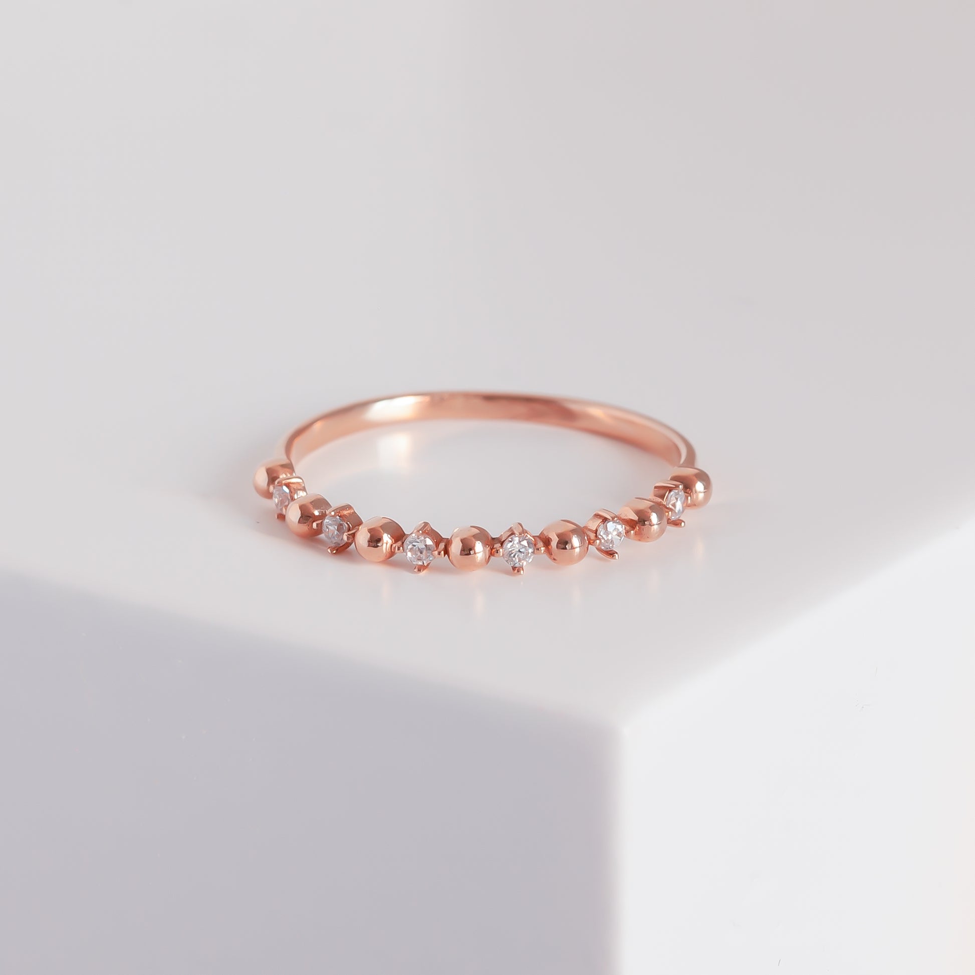 Solid Rose Gold Beaded Dainty Ring