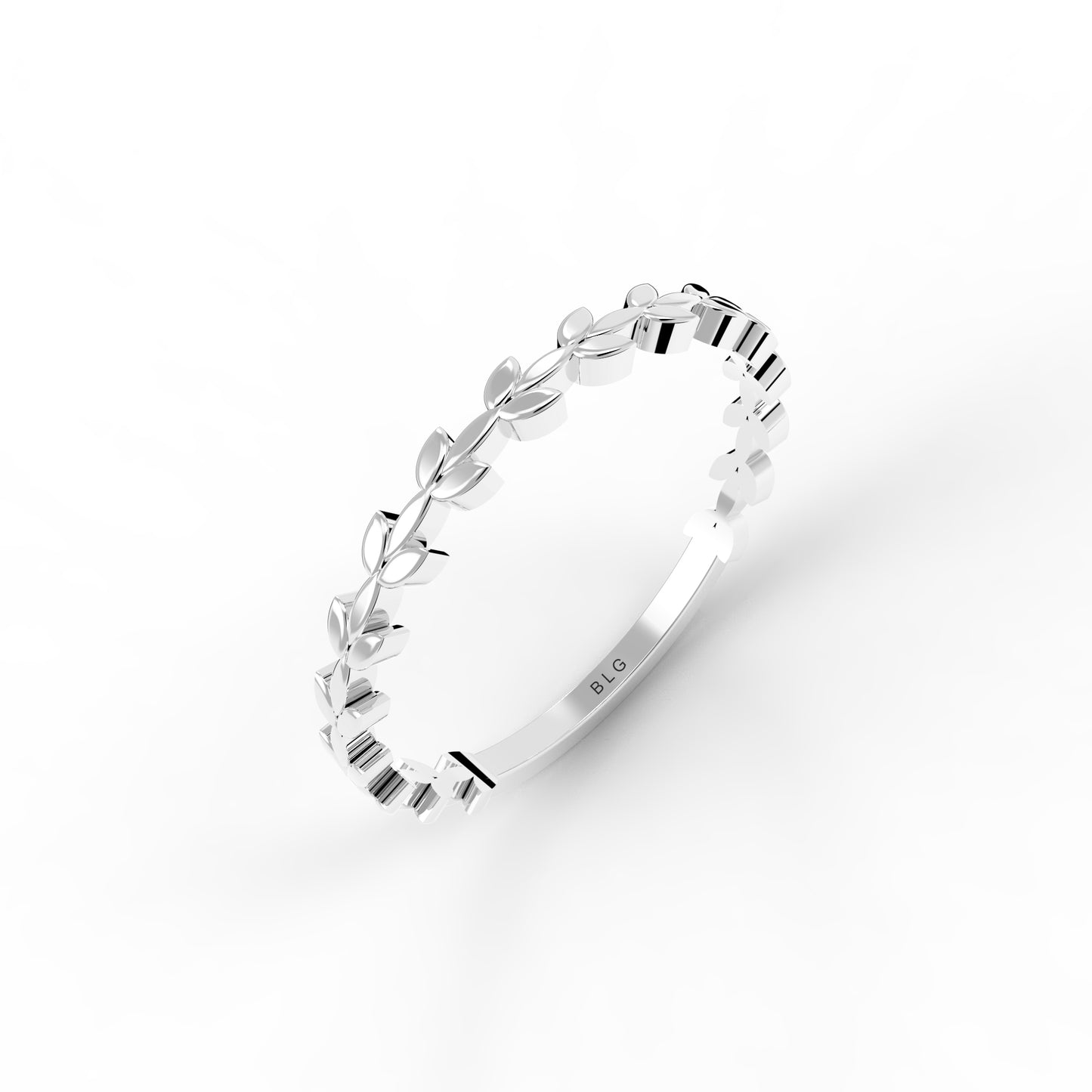  Solid White Gold Laurel Leaf Band