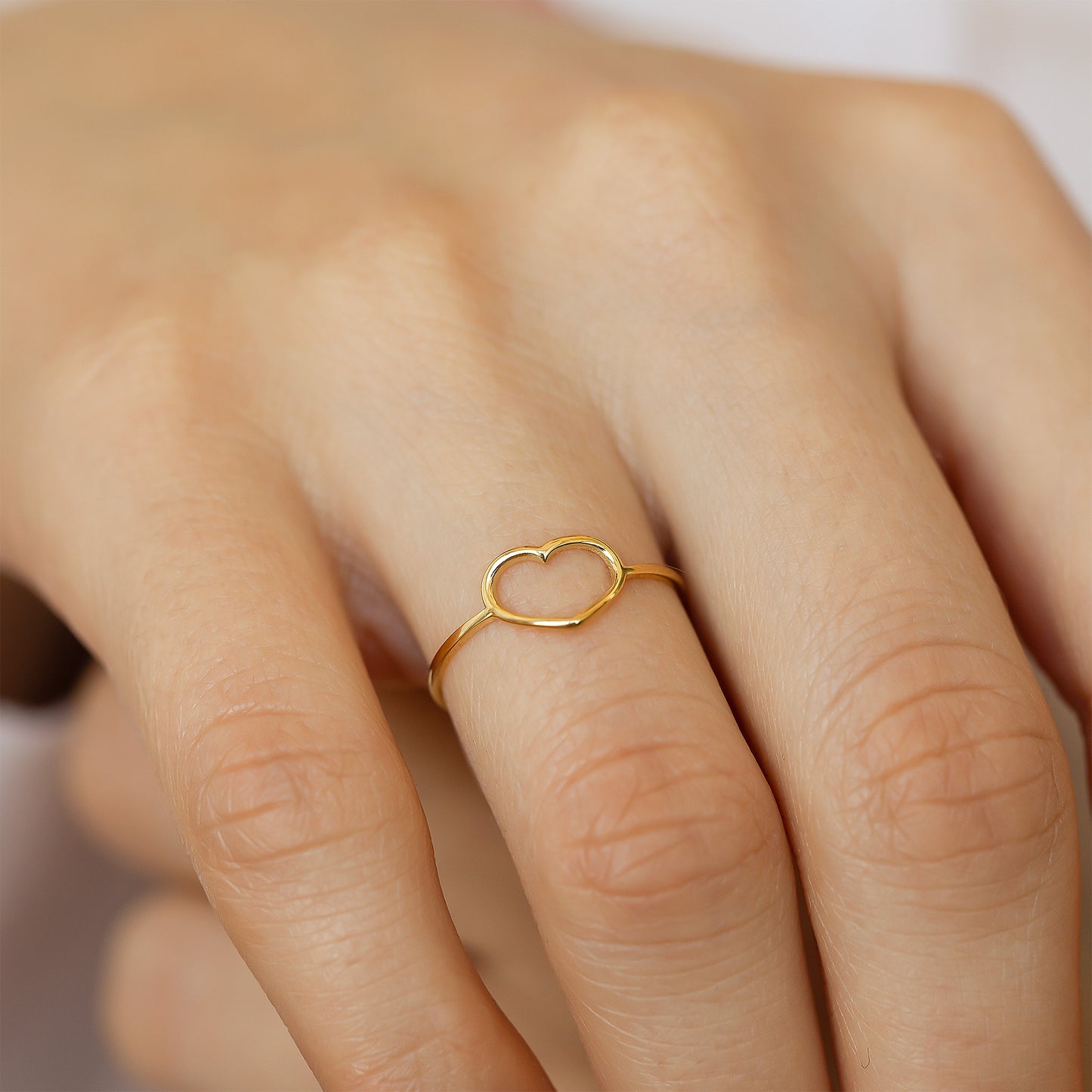 Solid Yellow Gold Open Heart Ring