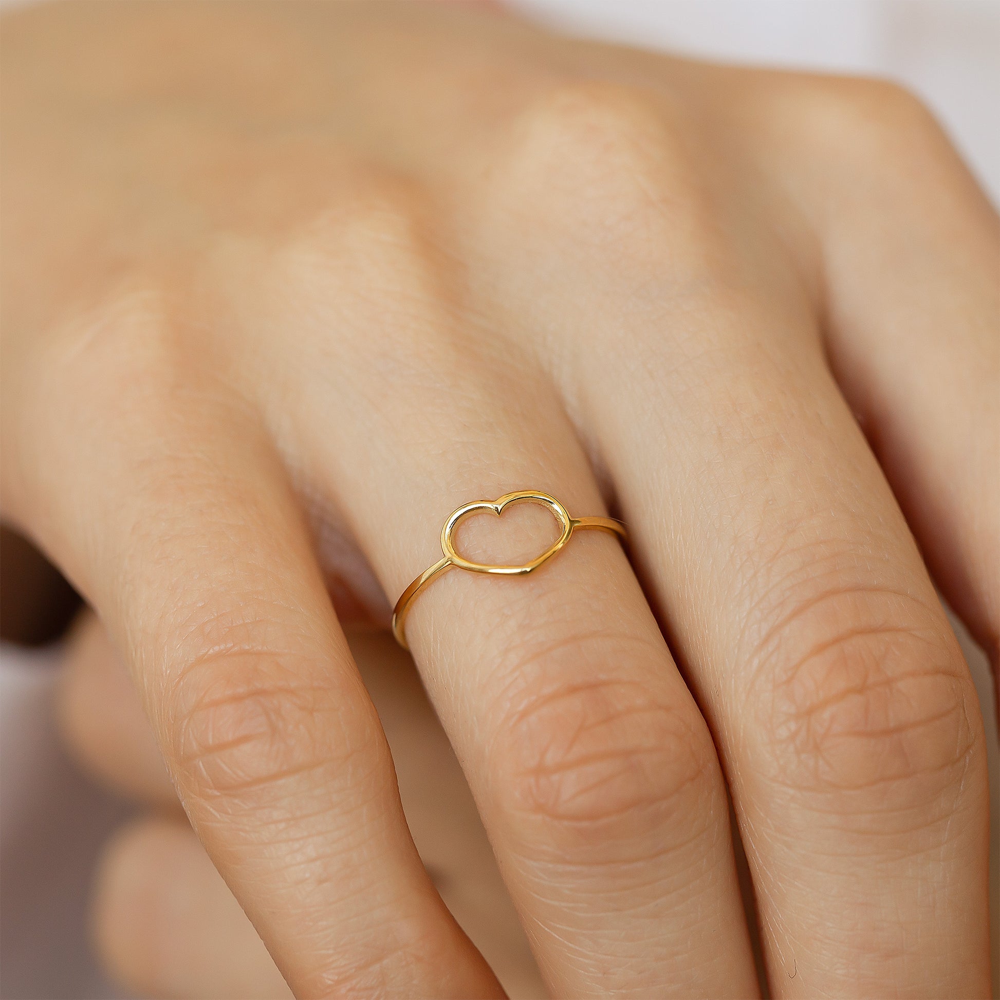 Solid Yellow Gold Open Heart Ring