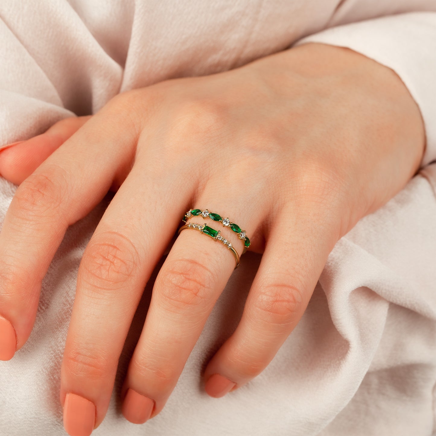 14K Marquise Emerald Wedding Band
