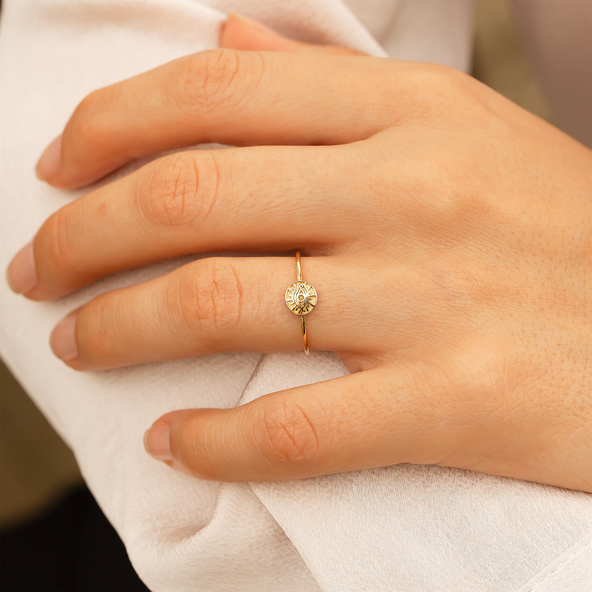 10k Solid Gold Minimalist Evil Eye Ring
