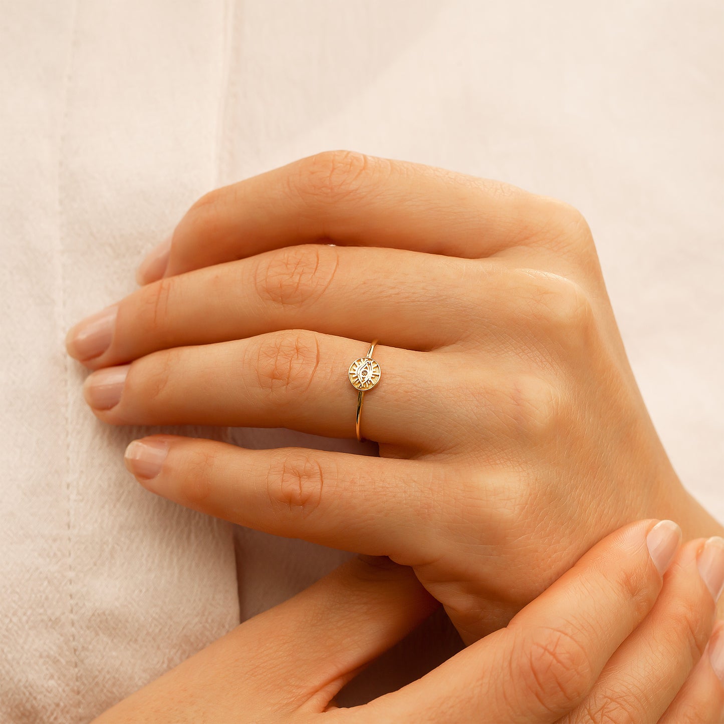 10k Solid Gold Minimalist Evil Eye Ring