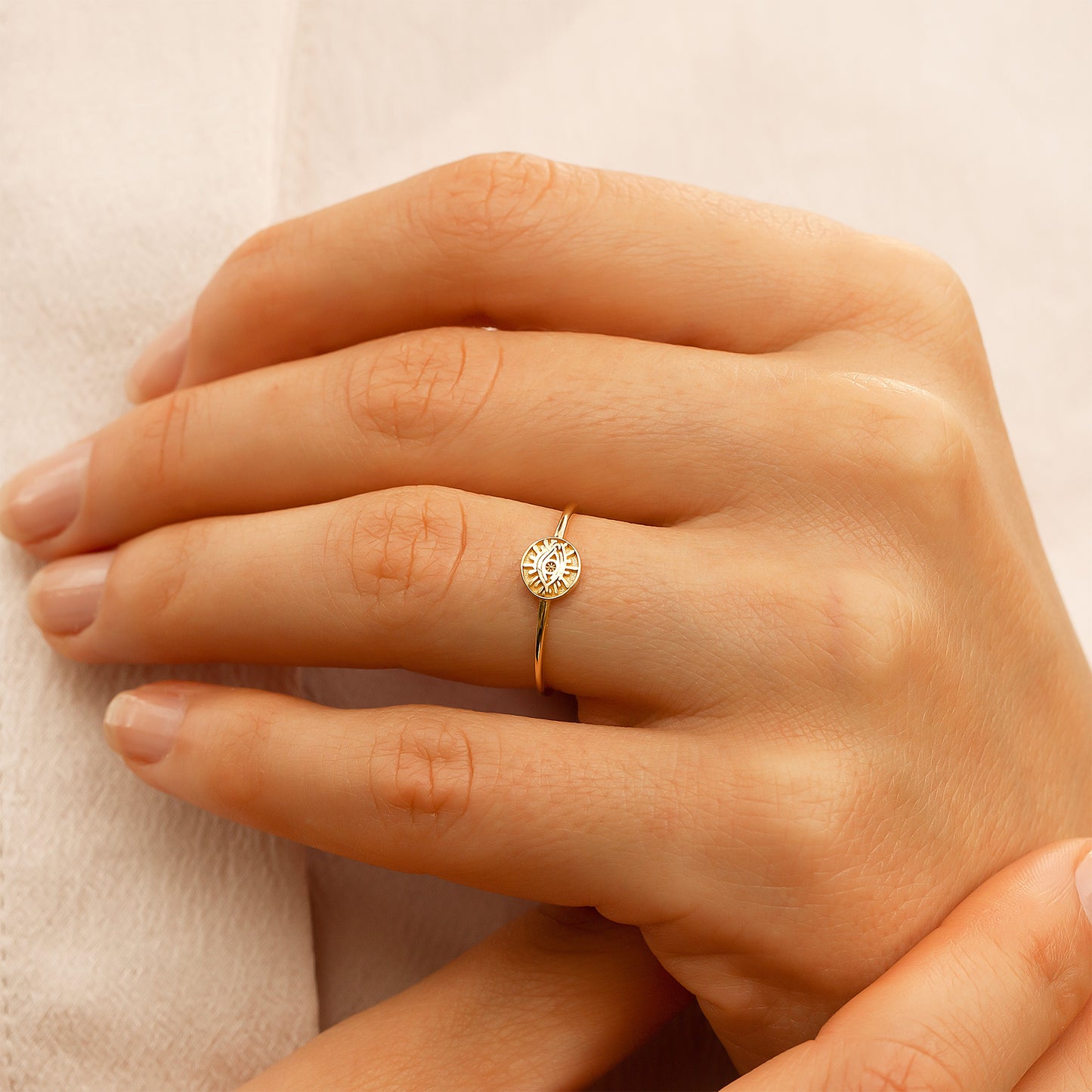 10k Solid Gold Minimalist Evil Eye Ring