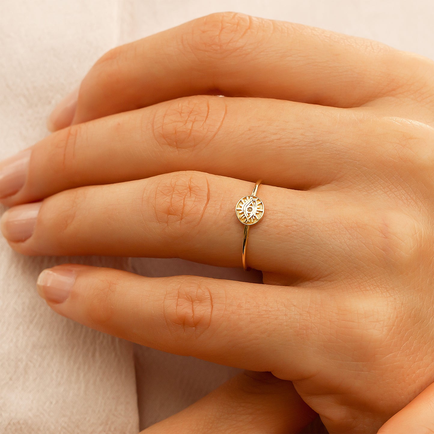 10k Solid Gold Minimalist Evil Eye Ring