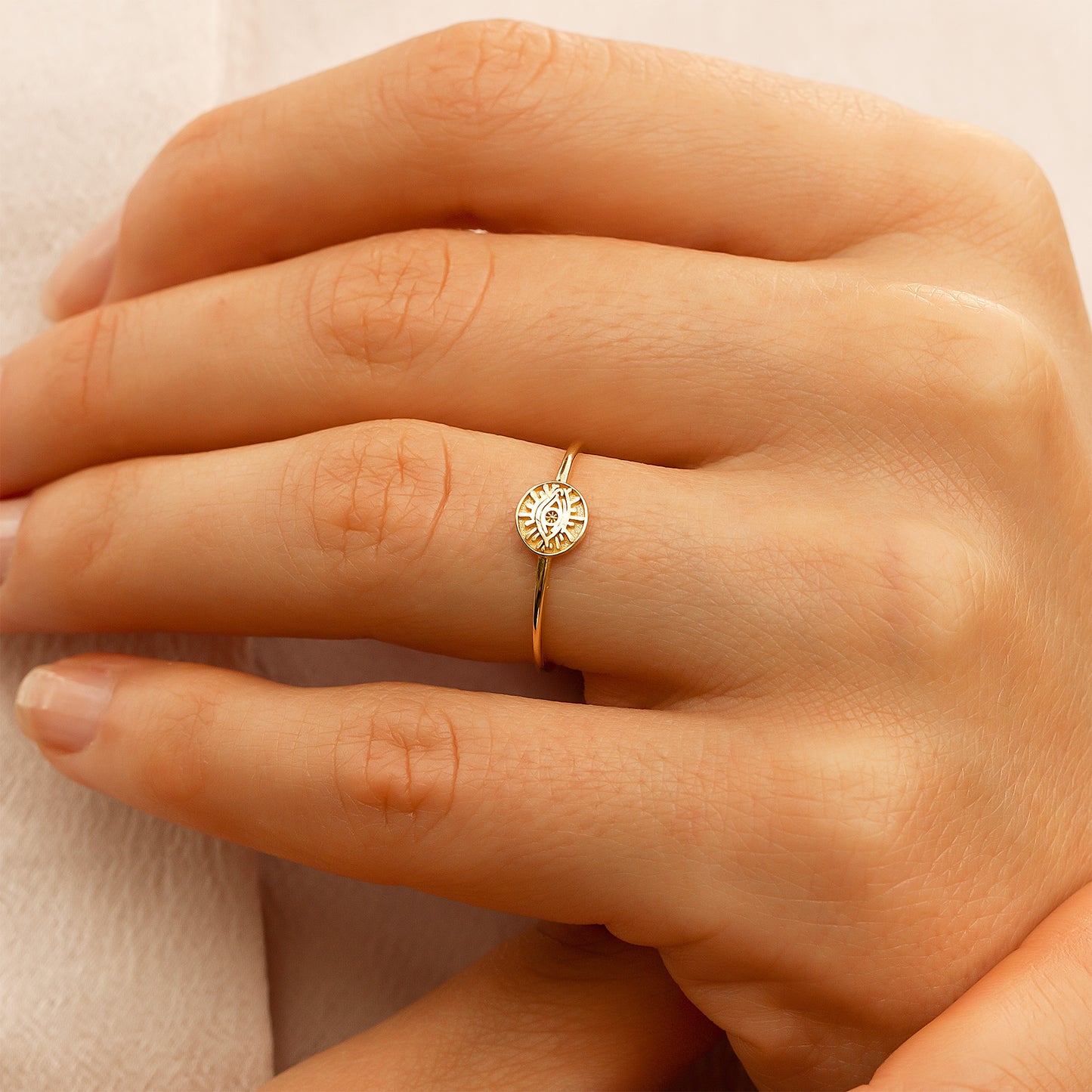 10k Solid Gold Minimalist Evil Eye Ring