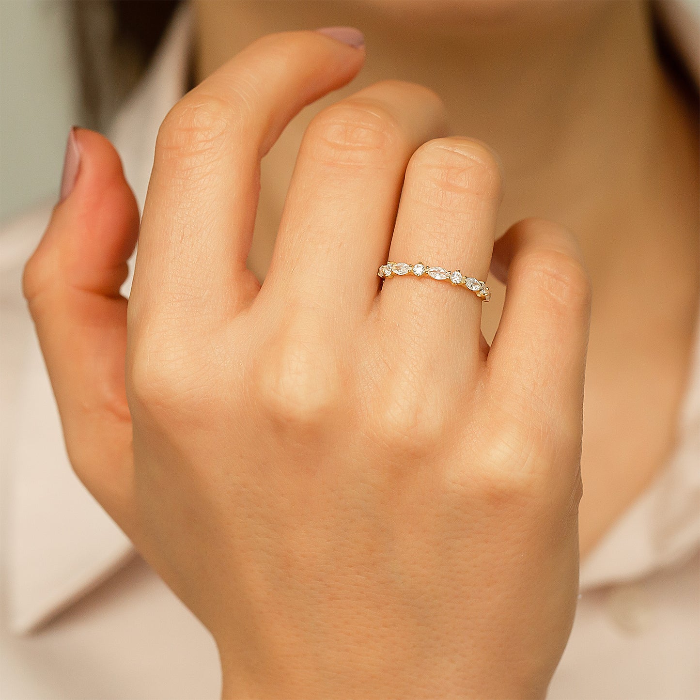 Marquise Band Ring in 14K Solid Gold