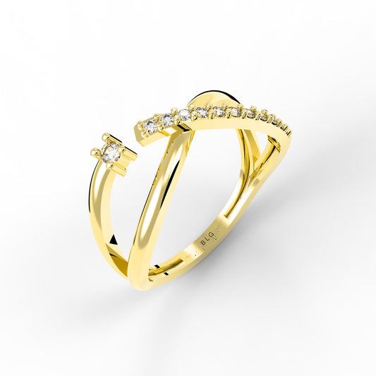 14K Real Solid Gold X Ring