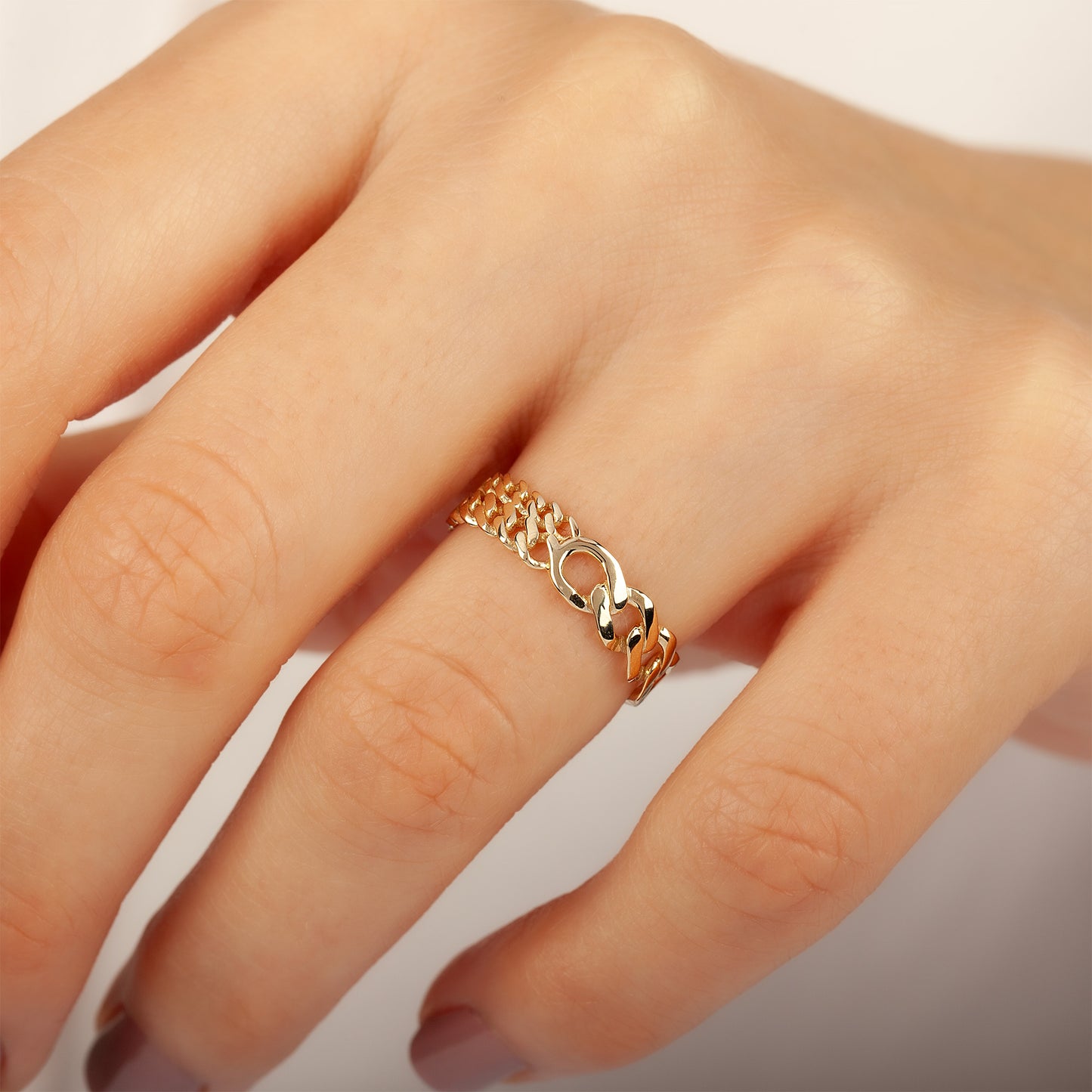 14K Solid Gold Bold Cuban Chain Ring