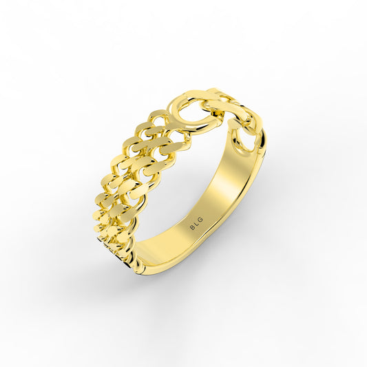 14K Solid Gold Bold Cuban Chain Ring