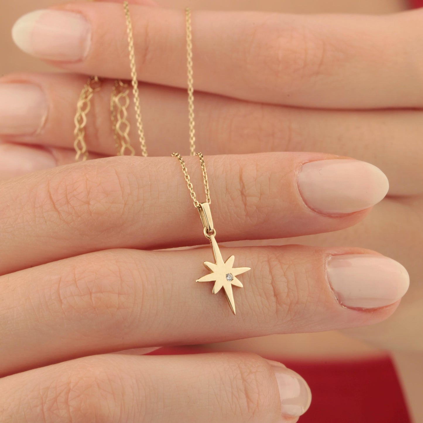 14k Solid Gold Diamond North Star Pendant Necklace, Star Necklace, Celestial Pendant, Shimmering Celestial Charm, Perfect Gift for Women