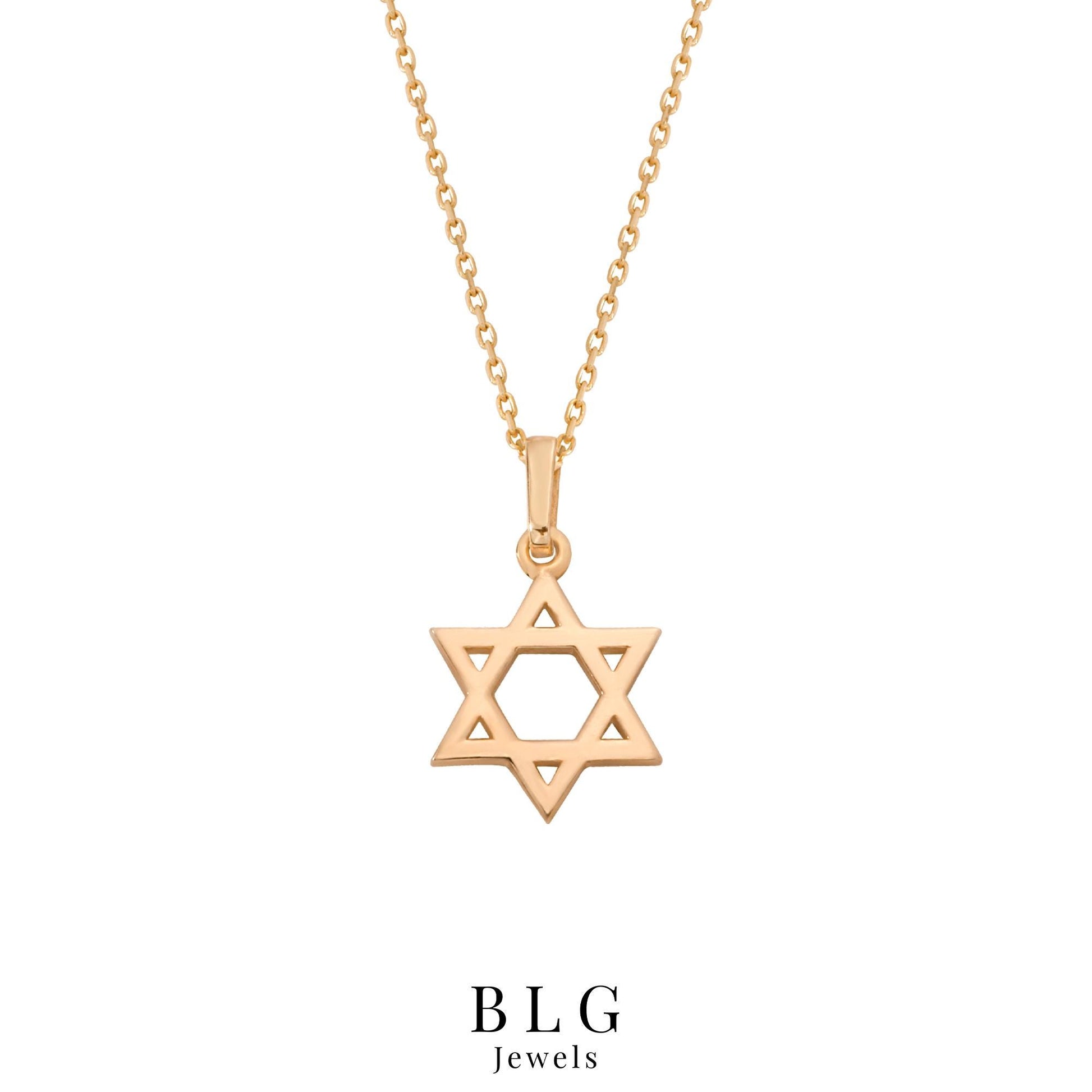 14K Solid Gold Midi Star Of David Necklace, Star Of David Pendant, Dainty Jewish Star Charm, Gold Religious Necklace, Magen David Pendant