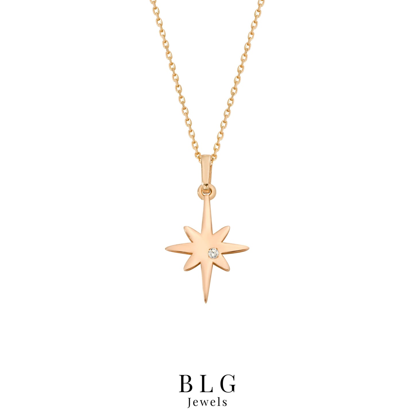 14k Solid Gold Diamond North Star Pendant Necklace, Star Necklace, Celestial Pendant, Shimmering Celestial Charm, Perfect Gift for Women