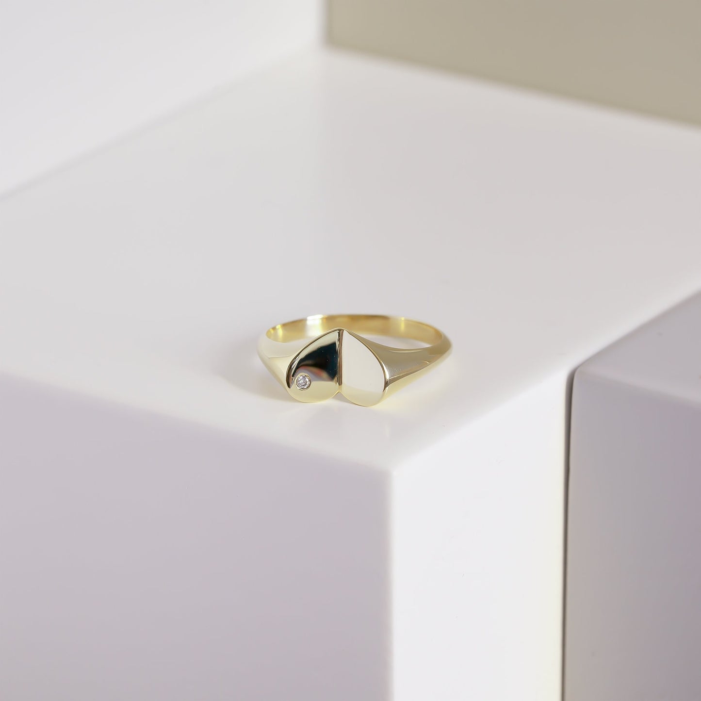 14k Solid Gold Diamond Heart Signet Ring,  X Large Heart Ring, Bold Gold Ring, Chunky Diamond Ring, Elegant Thick Anniversary Ring For Her