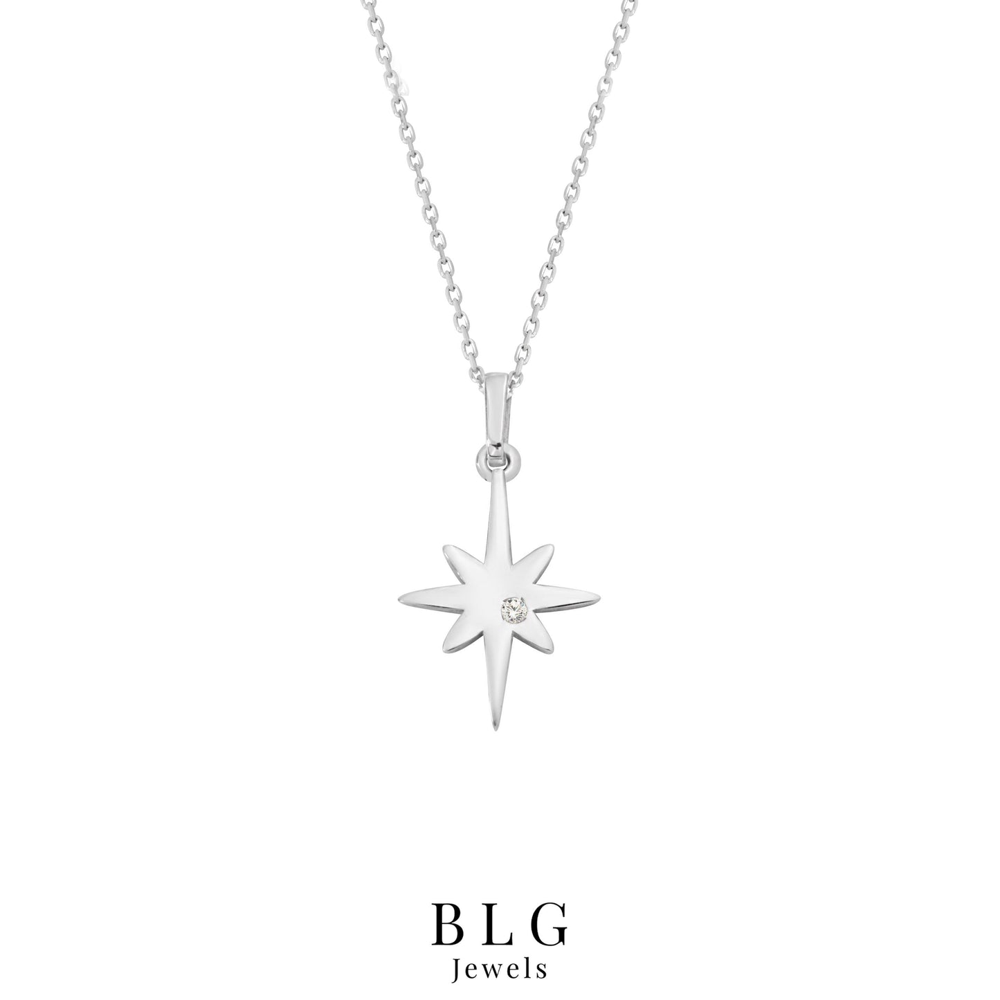 14k Solid Gold Diamond North Star Pendant Necklace, Star Necklace, Celestial Pendant, Shimmering Celestial Charm, Perfect Gift for Women
