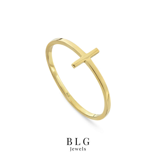 14K Solid Gold Cross Ring
