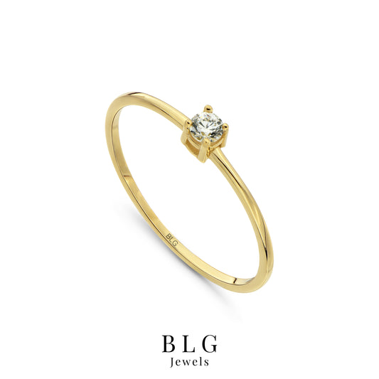 14K Gold Solitaire Zircon Ring