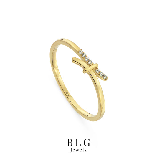 14K Solid Gold Zircon Knot Ring