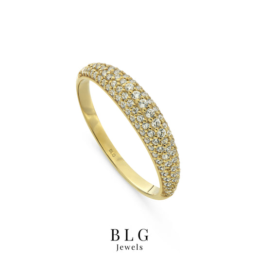 14K Solid Gold Multi Row Zircon Band