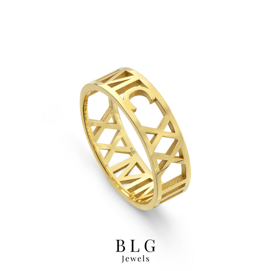 14K Roman Numeral Gold Band Ring