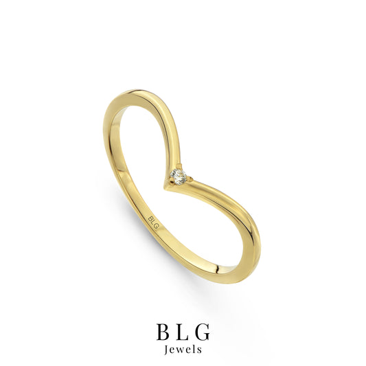 14K Gold V Ring with Zircon