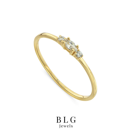 14K Marquise Cut Zircon Solid Gold Ring
