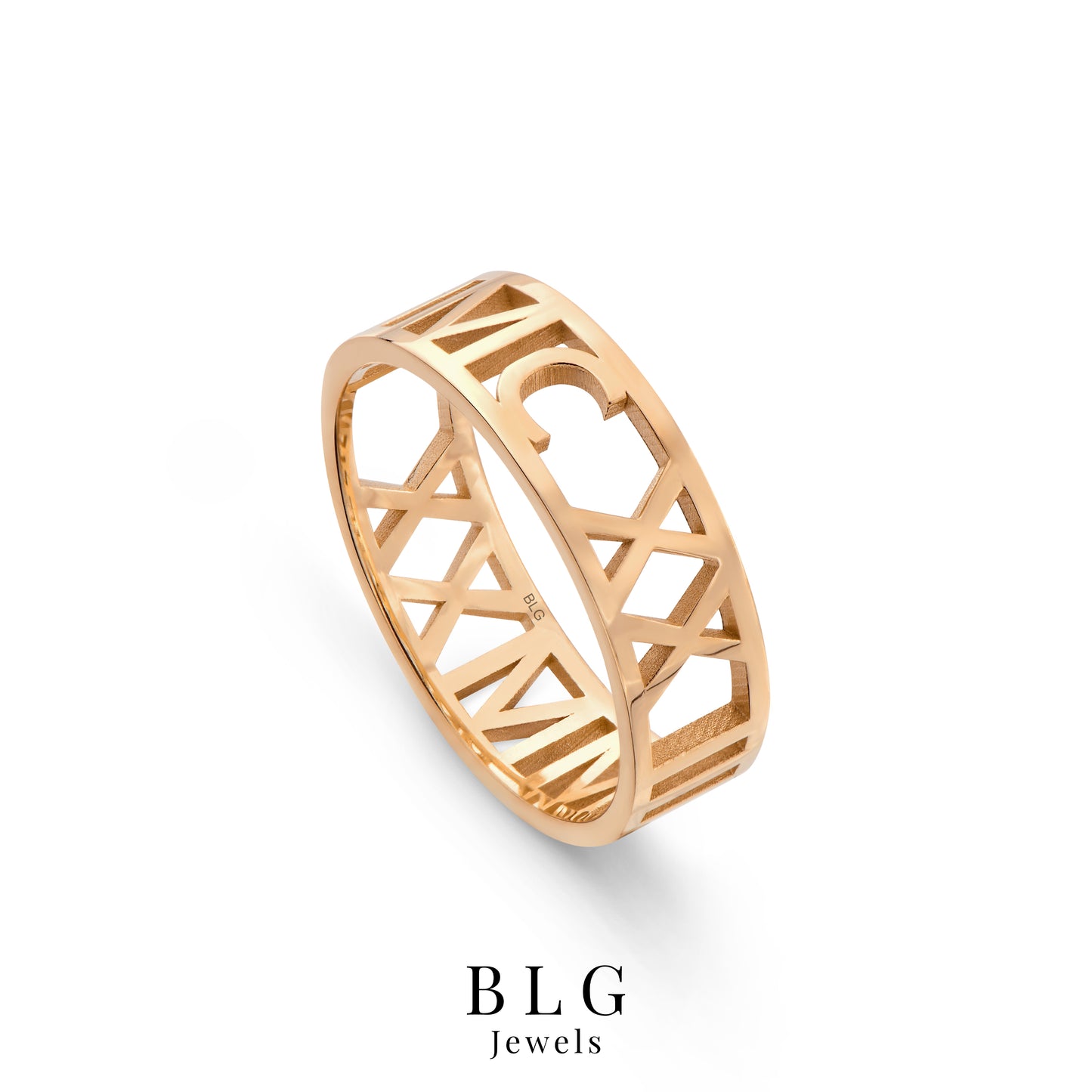 14K Roman Numeral Gold Band Ring