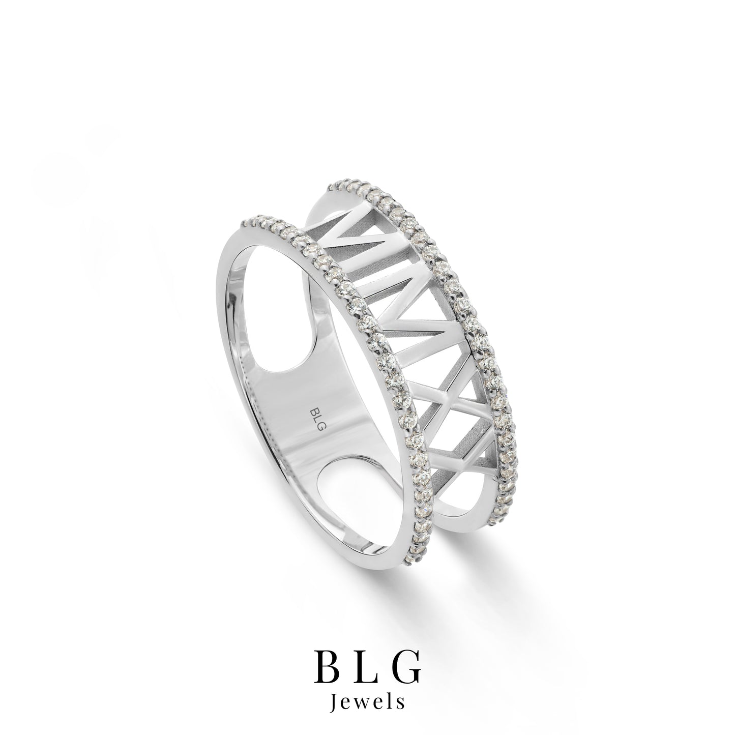 14K Roman Numeral Gold Ring with Zircon Stones