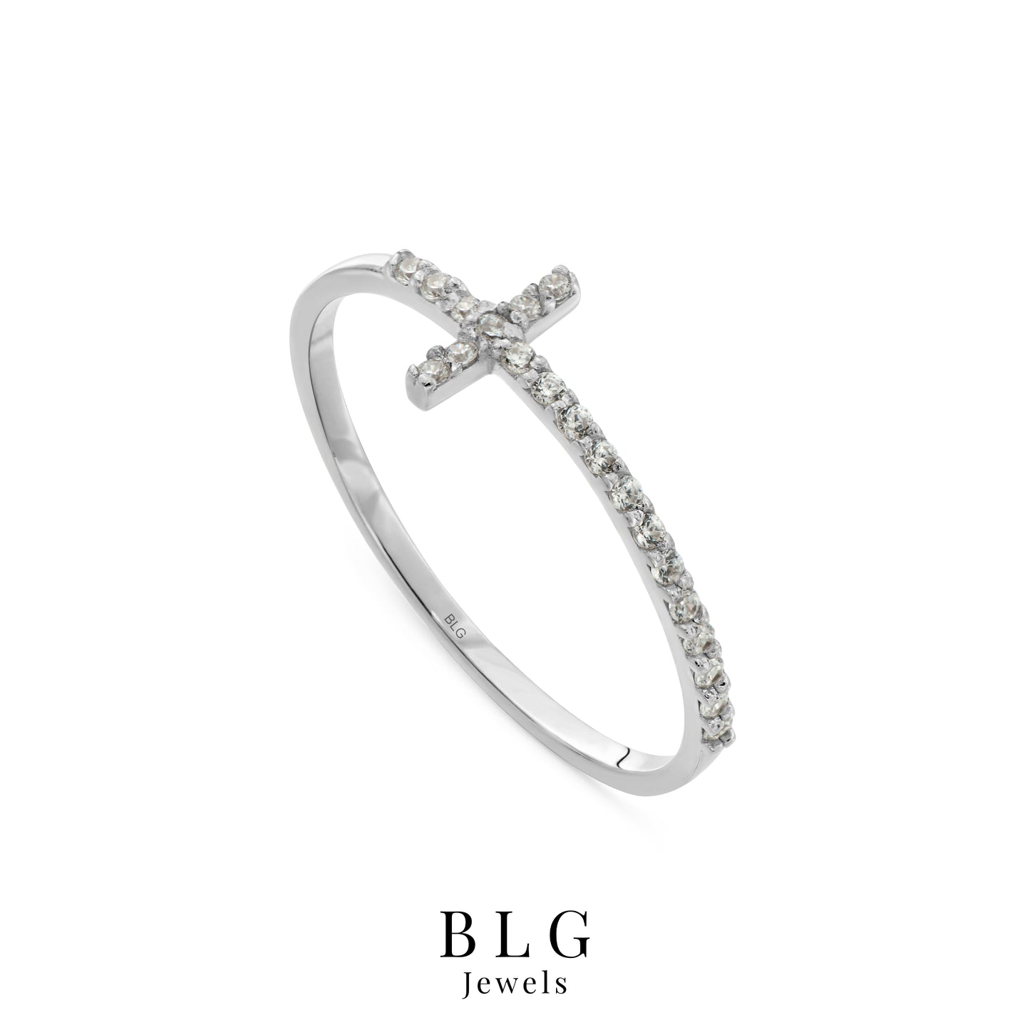 14K Minimalist Zircon Cross Solid Gold Ring