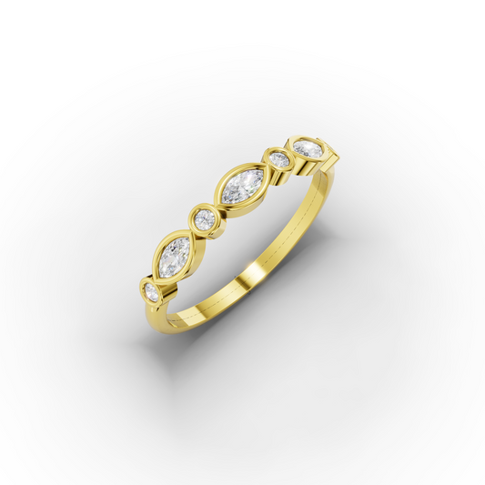 14K Marquise and Round Zircon Solid Gold Ring