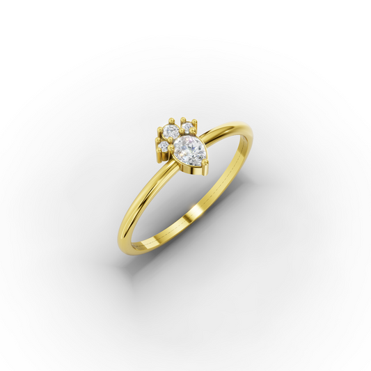 14K Pear Cut Solid Gold Engagement Ring