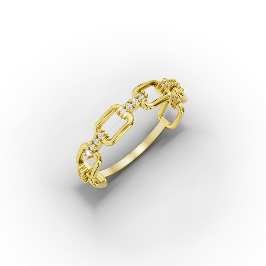 14K Gold Chain Link Ring with Zircon Accents