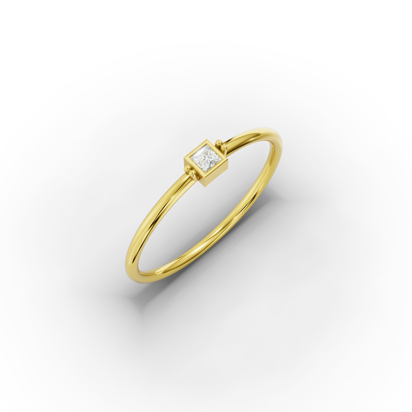 Princess Cut Zircon Minimalist Solid Gold Ring