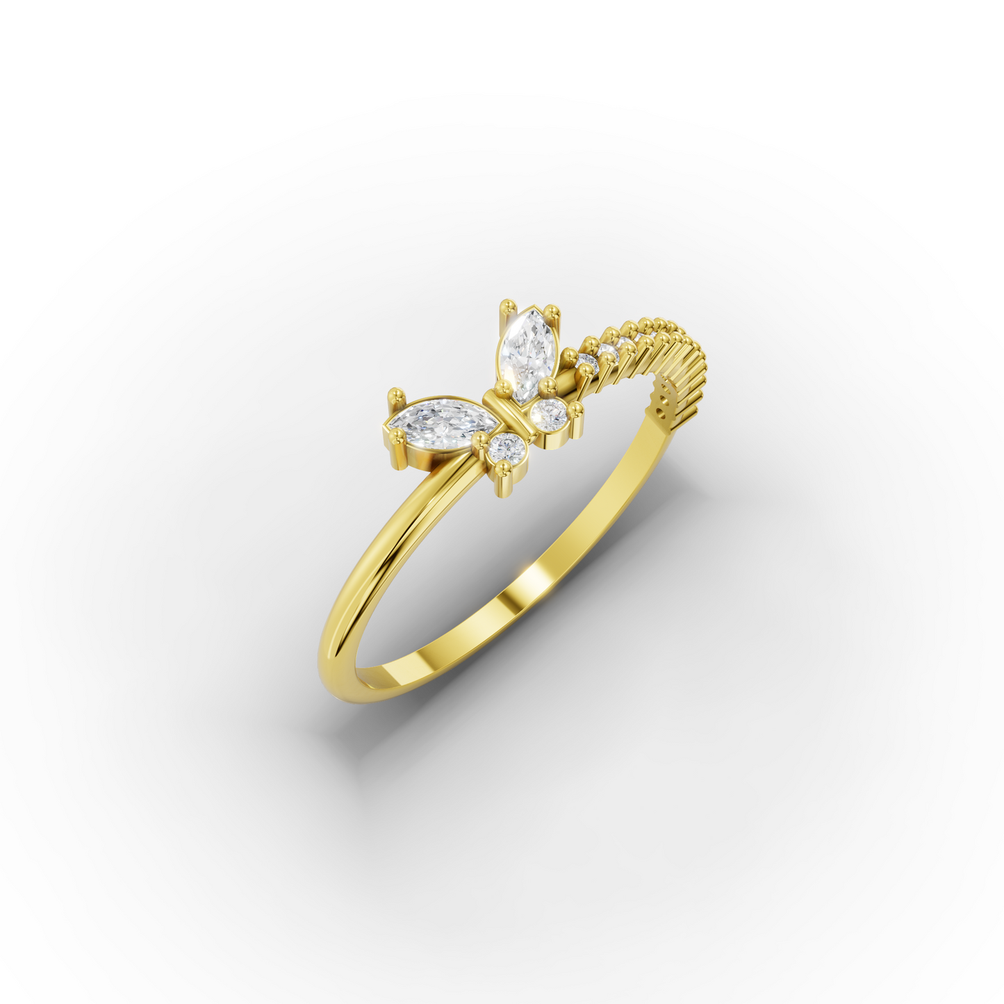 14K Butterfly Zircon Solid Gold Ring