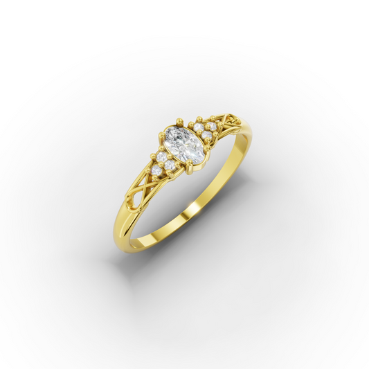 14K Vintage Marquise Solid Gold Engagement Ring