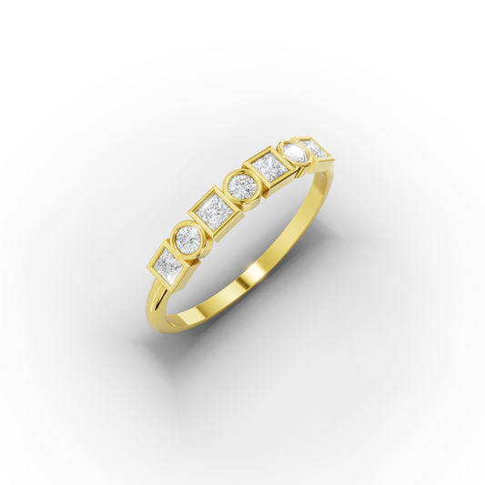 14K Round & Square Zircon Gold Band Ring