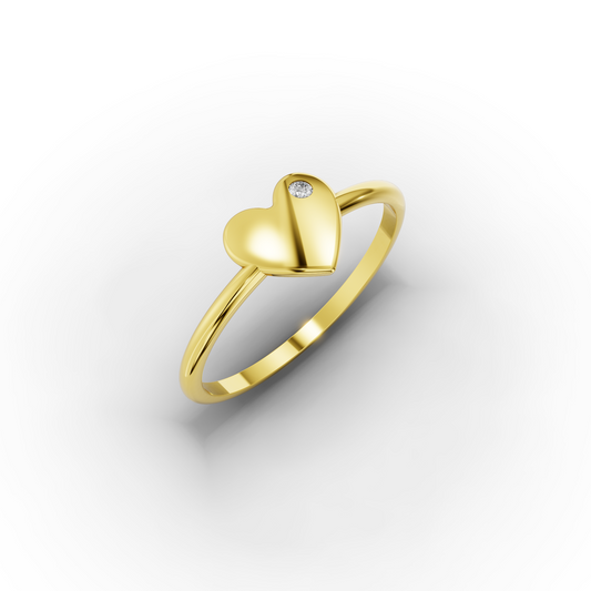 14K Gold Heart Ring With Tiny CZ – Ultra-Slim 1.2 mm Band