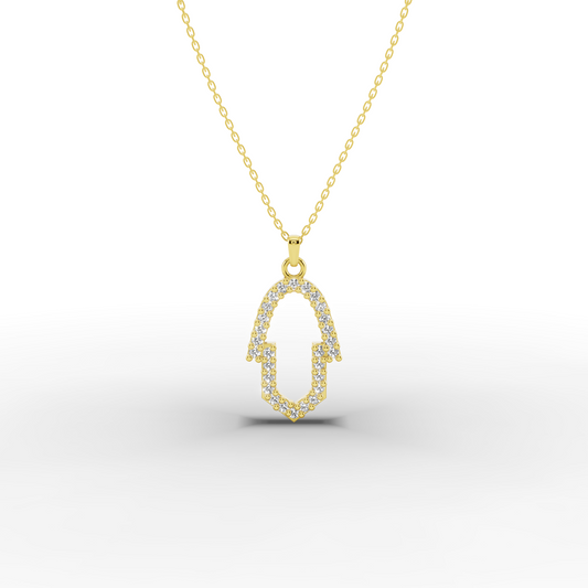 14K Gold Hamsa Necklace – Dainty CZ Outline Protection Pendant