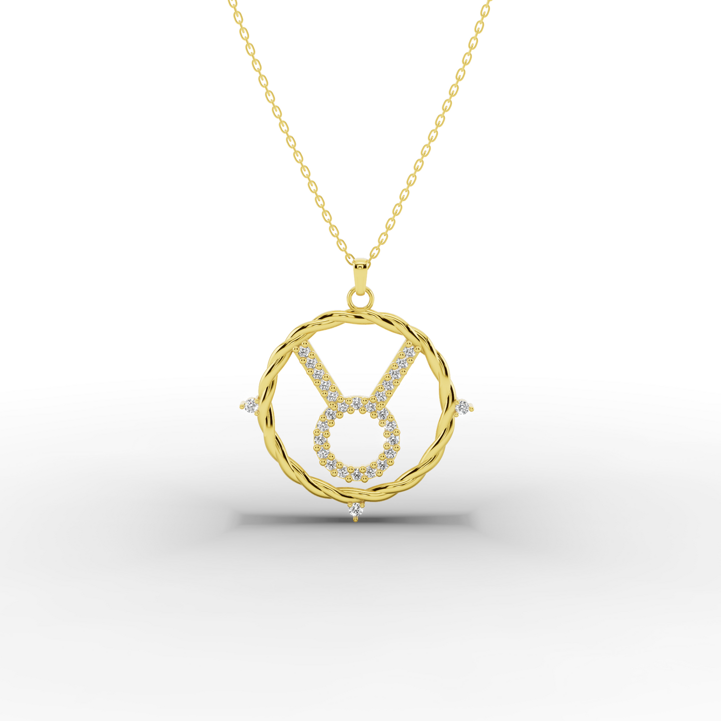 14k Gold Taurus Necklace – CZ Zodiac Pendant, Adjustable Chain