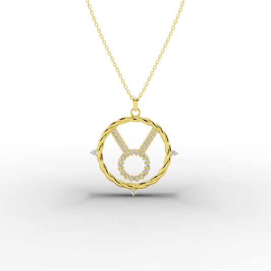 14k Gold Taurus Necklace – CZ Zodiac Pendant, Adjustable Chain