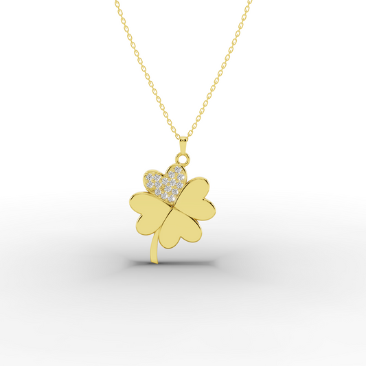 14K Gold Clover Necklace – Lucky CZ Pendant, Adjustable Chain