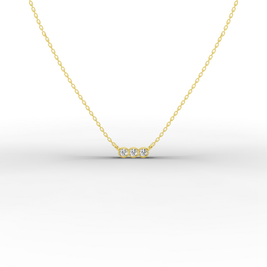14k Gold Bar Necklace – Dainty 3-Stone CZ Sparkle