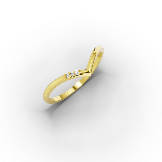 14K Gold V-Shaped Ring with Zircon