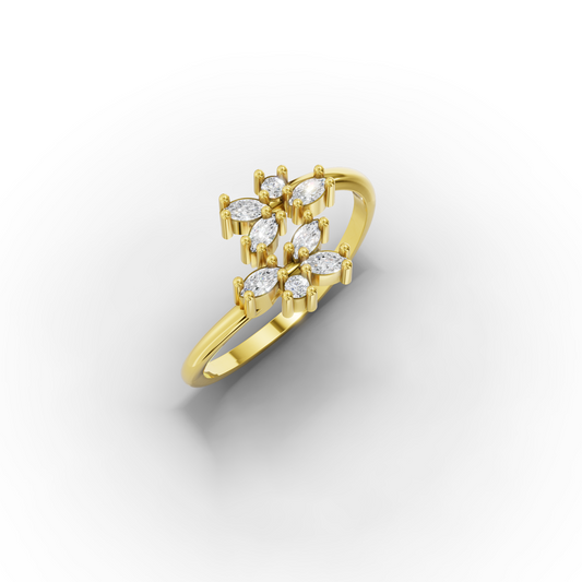 14K Gold Bypass Ring – Marquise CZ Flower Open Band