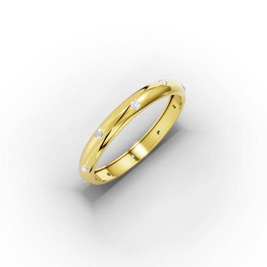 14K Round Cut Zircon Gold Band Ring