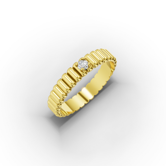 14K Textured Gold Band Ring with Center Stone