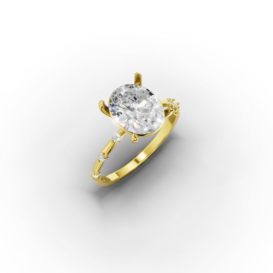 14K Oval Zircon Solitaire Gold Ring