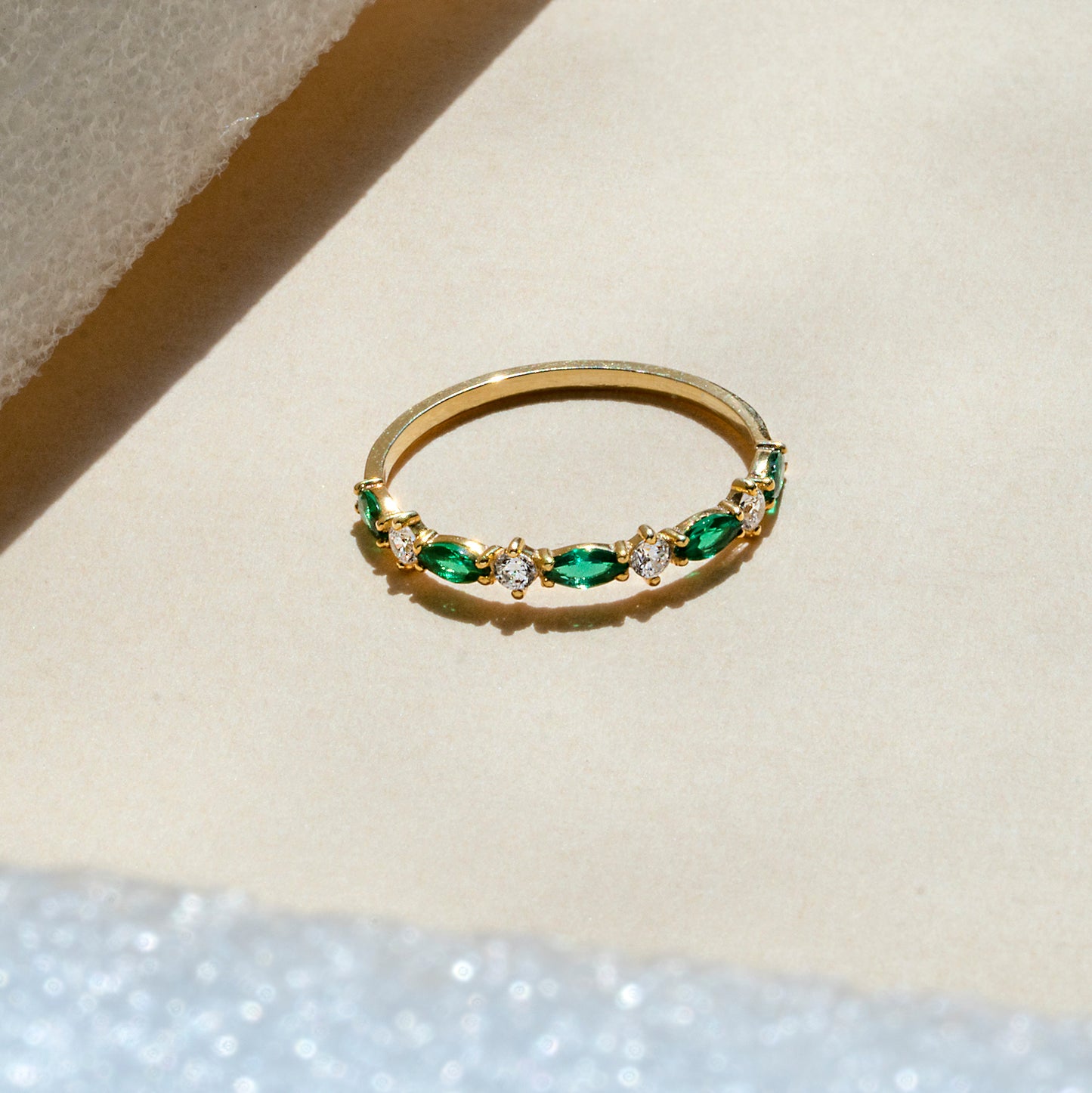 14K Marquise Emerald Wedding Band